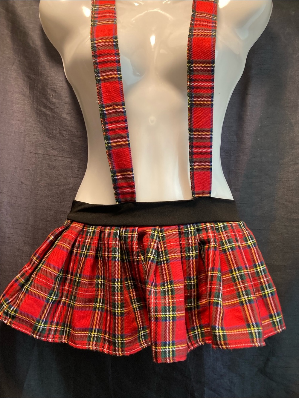 Y2K Red Plaid Pleated Suspender Mini Skirt XS Punk Goth